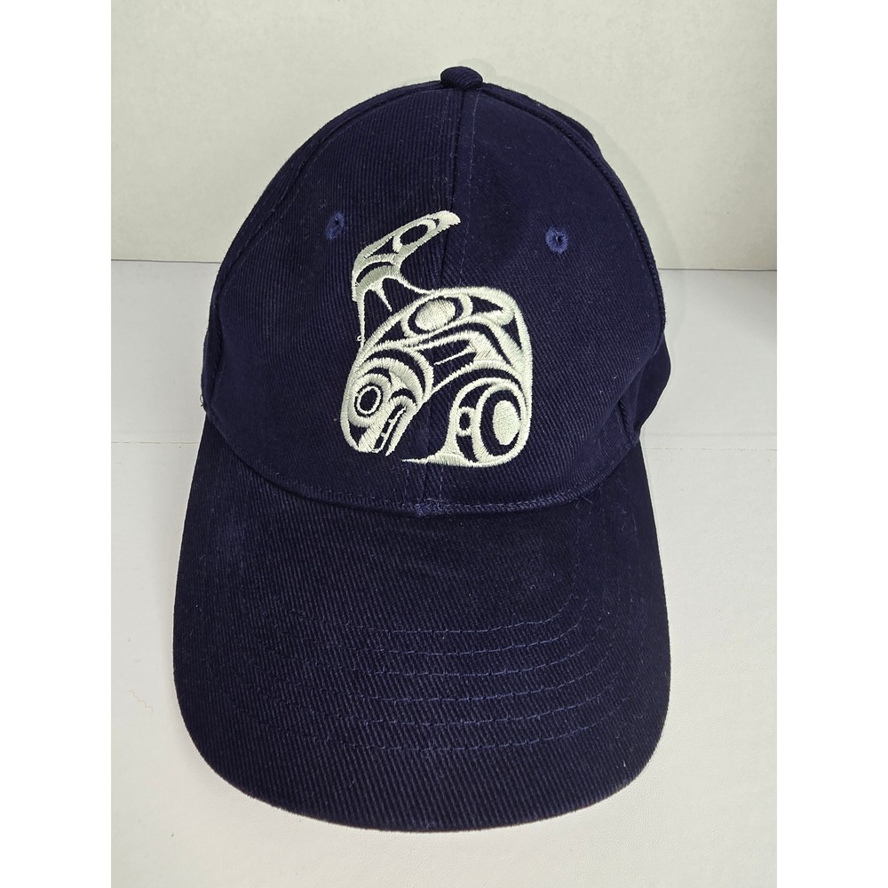 Native Northwest Hat OS Navy Blue Corduroy Orca Whale Indigenous Art Cap